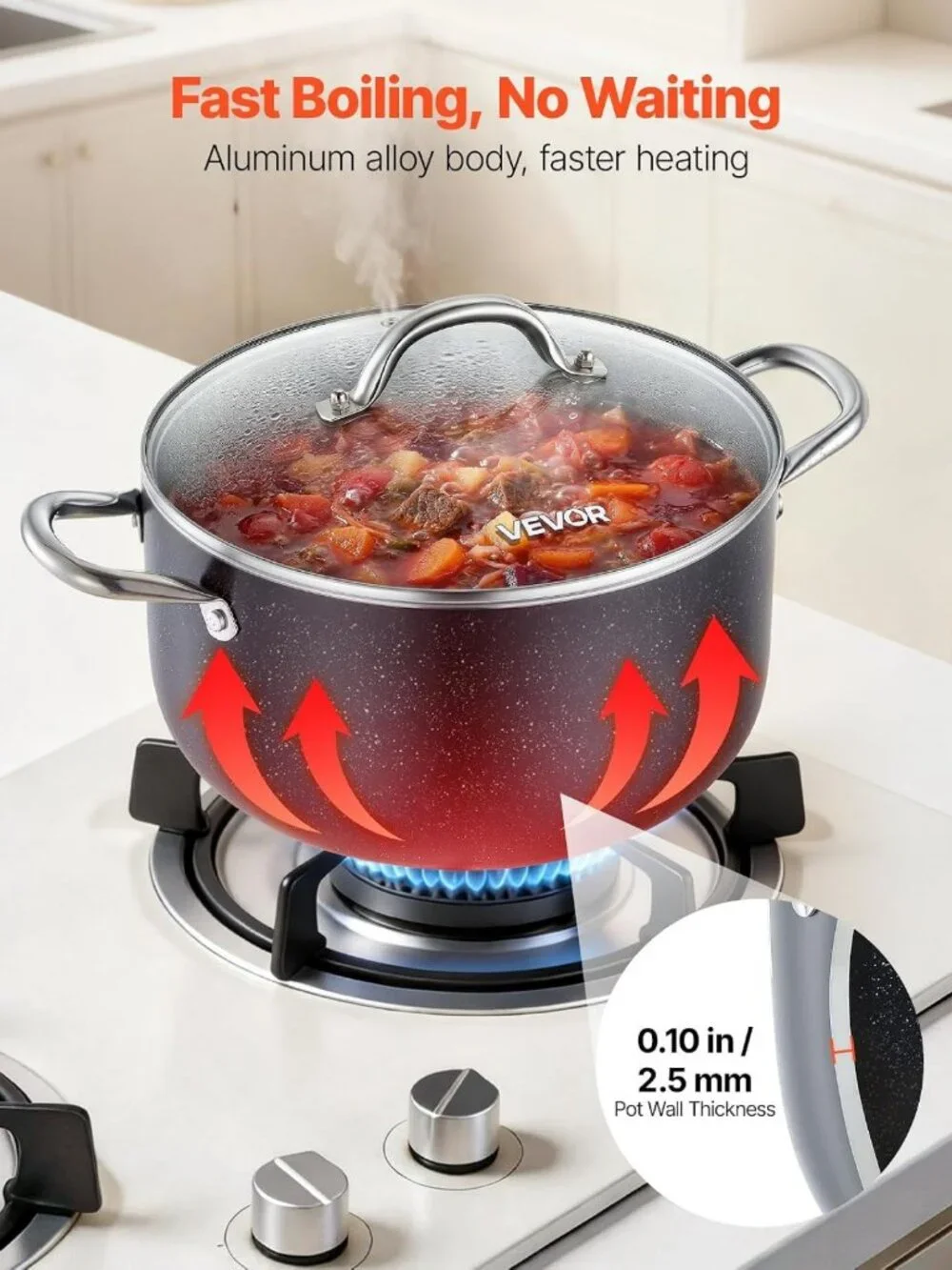 8-Quart Nonstick Aluminum Stock Pot with Glass Lid - PFOA-Free, Induction